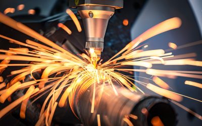 CNC Laser cutting of metal, modern industrial technology.